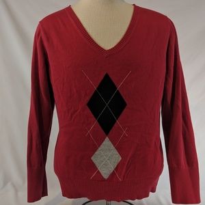 TOMMY HILFIGER Red V Neck Golf Sweater Men XL